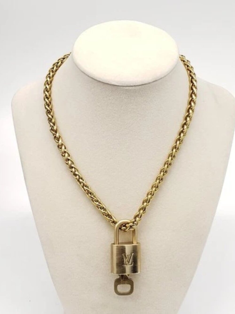 Stainless Steel Gold-Plated Necklace with Authentic Louis Vuitton Padlock